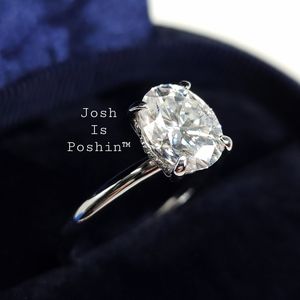 2CT Oval Moissanite hidden halo ring in sterling silver